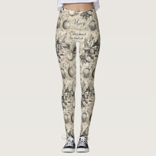 Vintage Frohe Weihnachten Stechpalme & Ornamente ( Leggings
