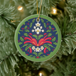 Vintage Frohe Weihnachten, Stechpalmenblätter, geb Keramik Ornament