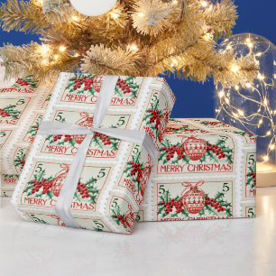 Vintage Frohe Weihnachten Stempel Geschenkpapier