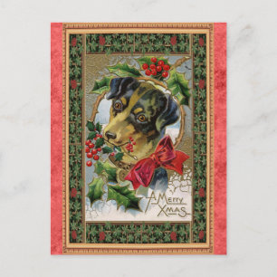 Vintage Frohe Weihnachten Süßer Hund Postkarte