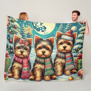 Vintage Frohe Weihnachten Terrier Yorskhire Yorkie Fleecedecke