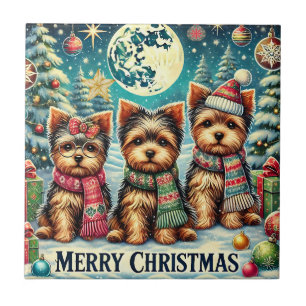 Vintage Frohe Weihnachten Terrier Yorskhire Yorkie Fliese
