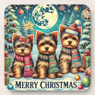 Vintage Frohe Weihnachten Terrier Yorskhire Yorkie Getränkeuntersetzer