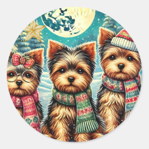 Vintage Frohe Weihnachten Terrier Yorskhire Yorkie Runder Aufkleber