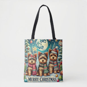 Vintage Frohe Weihnachten Terrier Yorskhire Yorkie Tasche