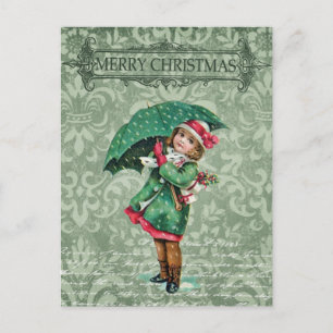 Vintage Frohe Weihnachten viktorianisches Mädchen Postkarte