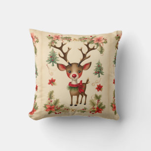 Vintage Frohe Weihnachten Wald Rudolph Hirsch Kissen