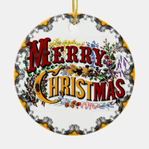 Vintage Frohe Weihnachten Weihnachtsbaumanhänger Keramikornament