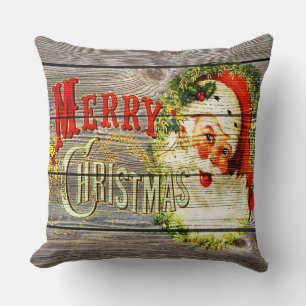 Vintage Frohe Weihnachten & Weihnachtsmann auf rus Kissen