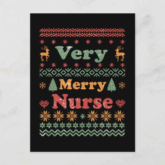 Vintage frohe Weihnachts-Pullover-Krankenschwester Postkarte (Vorderseite)