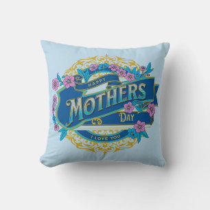 Vintage Frohen Muttertag Blaue Blumen Blumen Kissen
