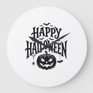 Vintage Frohes Halloween Kürbis Fledermaus-Shirt D Große Wanduhr