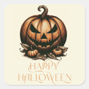 Vintage frohes Halloween Kürbis Quadratischer Aufkleber