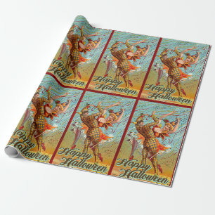 Vintage Frohes Halloween Tanzen im Narrenkostüm Geschenkpapier