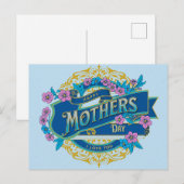 Vintage Frohes Muttertagsfest Blaue Blumen Blumen Postkarte (Vorne/Hinten)