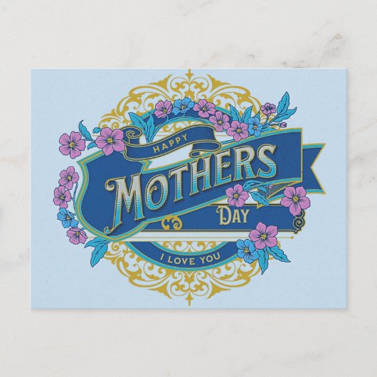 Vintage Frohes Muttertagsfest Blaue Blumen Blumen Postkarte (Vorderseite)
