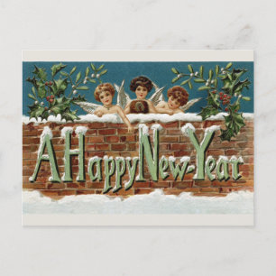 Vintage Frohes Neues Jahr Süßer Engel Cherub Postkarte