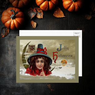 Vintage fröhliche Halloween-Hexe & Eule große Post Einladung