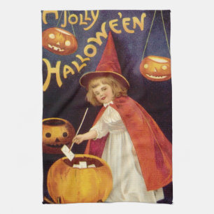 Vintage fröhliche Halloween-Hexe von Ellen Clapsad Handtuch