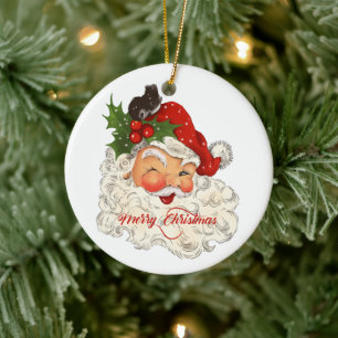 Vintage fröhlicher Weihnachtsmann Frohe Weihnachte Keramik Ornament