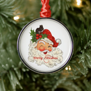 Vintage fröhlicher Weihnachtsmann Frohe Weihnachte Ornament Aus Metall