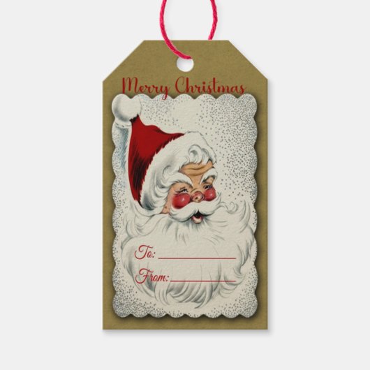 Vintage fröhlicher Weihnachtsmann Geschenkanhänger (Vorderseite)
