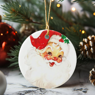 Vintage fröhlicher Weihnachtsmann Weihnachten Keramik Ornament