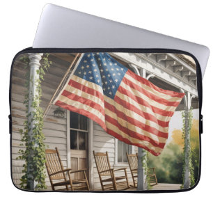 Vintage Front Porch Flag, Retroamerikanische Flagg Laptopschutzhülle