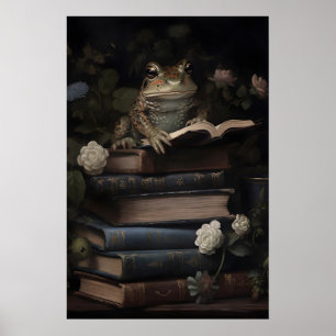 Vintage-Frosch-Blumen-Buch-Druck, grüne Krötenhexe Poster