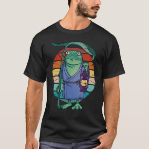 Vintage-Frosch hält eine Laterne und einen Blattre T-Shirt