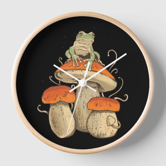 Vintage Frosch mit Pilzen Cottagecore Uhr (Vorderseite)