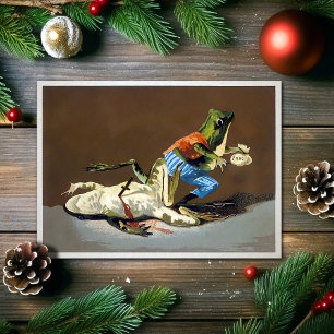 Vintage-Frosch-Mord-Weihnachtskarte Feiertagskarte