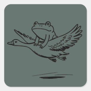 Vintage Frosch reitet Gans Natur Whimsical Tier Quadratischer Aufkleber