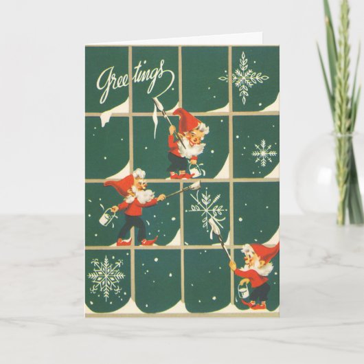 Vintage Frostielfen Feiertagskarte (Vorderseite)