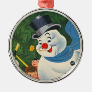 Vintage Frosty auf Rollschuhen Silbernes Ornament