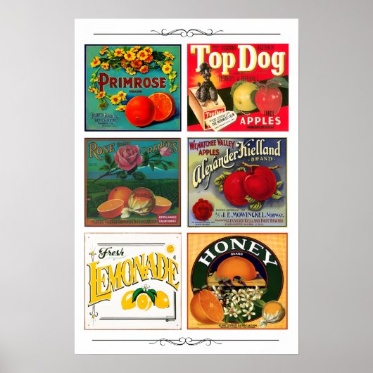 Vintage Fruchanzeigen-Etiketten Poster (Vorne)