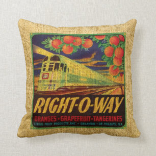 Vintage Fruchetikett Right-O-Way und Suntan Citrus Kissen