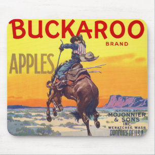 Vintage-Fruchkisten-Etiketten-Kunst, Buckaroo-Äpfe Mousepad