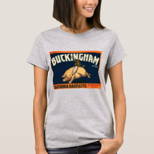 Vintage-Fruchkisten-Etikettenkunst Cowboy auf Schw T-Shirt