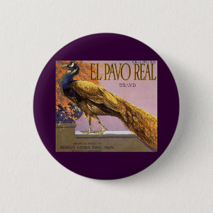 Vintage-Fruchkisten-Etikettenkunst El Pavo Pfau Vo Button