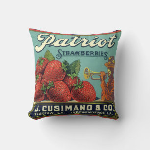 Vintage-Fruchkisten-Etikettenkunst Patriot Erdbeer Kissen