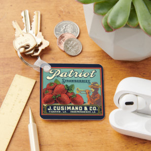 Vintage-Fruchkisten-Etikettenkunst Patriot Erdbeer Schlüsselanhänger