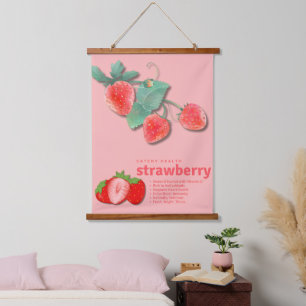 Vintage-Frucht-Erdbeere-Botanik-Erdbeere Wandteppich Mit Holzrahmen