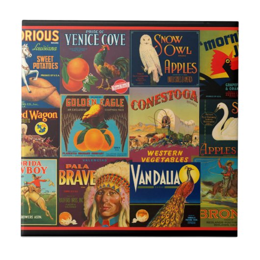 Vintage Frucht-Kisten-Aufkleber Fliese (Vorderseite)