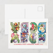 Vintage-Frucht- und Blumenalphabet A-D Postkarte (Vorne/Hinten)