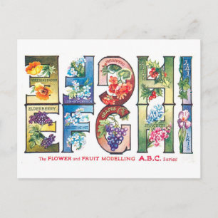 Vintage-Frucht- und Blumenalphabet E-I Postkarte