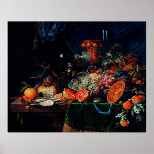 Vintage-Früchte und Austern Ölbild-Druck Poster (Vorne)