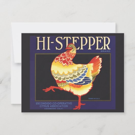 Vintage Fruchtkäfige Label Art, Hi Stepper Chicken (Vorderseite)