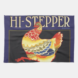 Vintage Fruchtkäfige Label Art, Hi Stepper Chicken Geschirrtuch