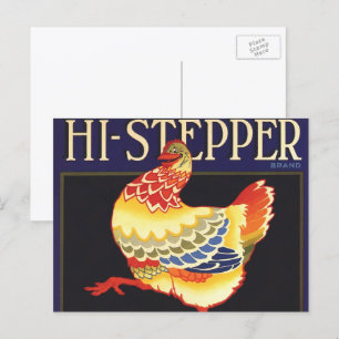 Vintage Fruchtkäfige Label Art, Hi Stepper Chicken Postkarte